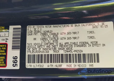 2025 Toyota Tacoma Trd Off Road z USA, uszkodzony, nr VIN 3TMLB5JN3SM101368